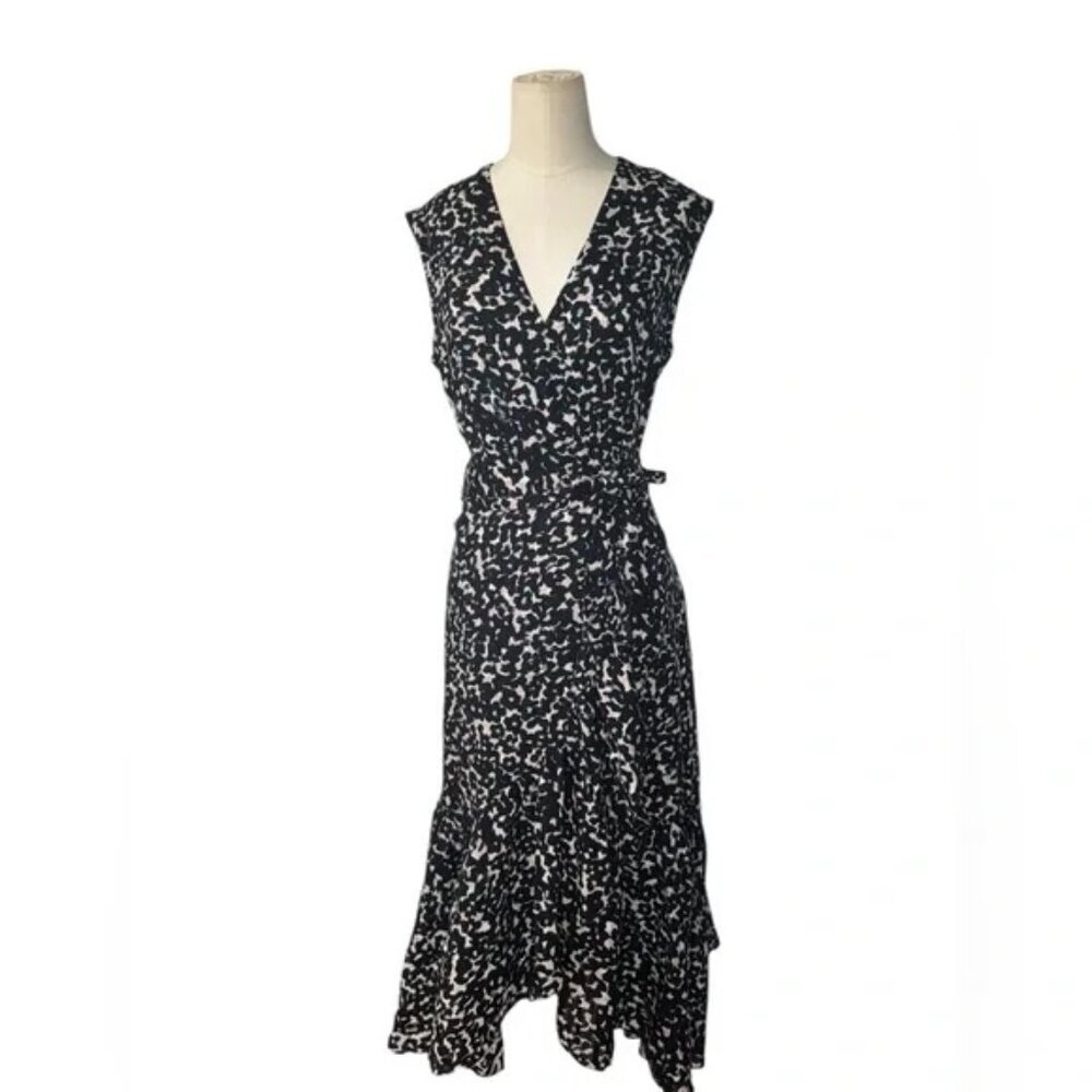 REBECCA TAYLOR Leopard Midi Wrap Dress Size 4 - Picture 7 of 7